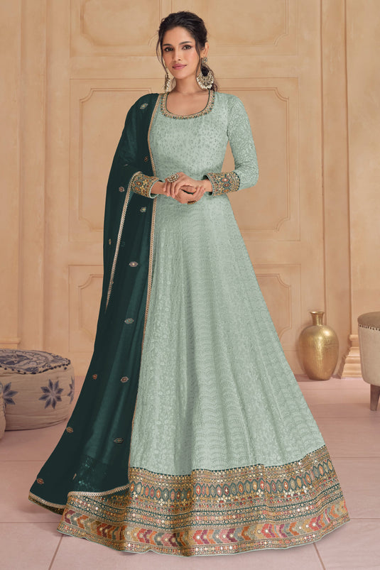 Light Cyan Color Readymade Designer Anarkali Gown