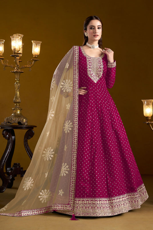 Chanderi Fabric Party Style Anarkali Salwar Suit