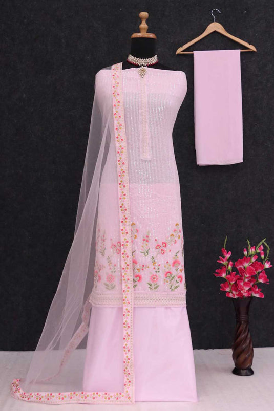 Classic Pink Color Replica Palazzo Suit In Georgette Fabric