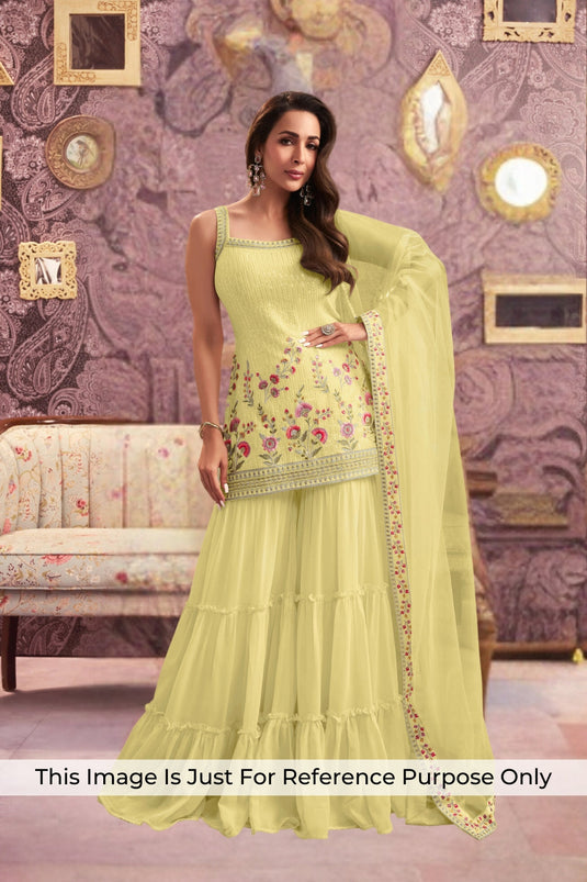 Creative Georgette Fabric Replica Palazzo Suit In Yellow Color