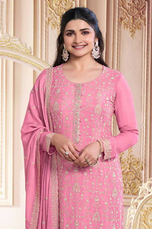 Prachi Desai Pink Color Glittering Georgette Salwar Suit