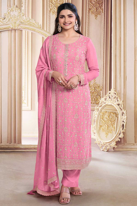 Prachi Desai Pink Color Glittering Georgette Salwar Suit