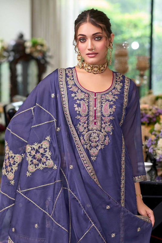 Classic Lavender Color Readymade Salwar Suit In Chinon Fabric