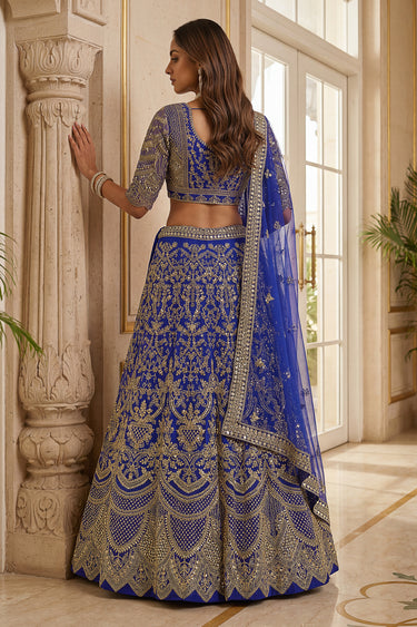 Royal Blue Heavy Embroidery Sangeet Sandhya Net Lehenga Choli