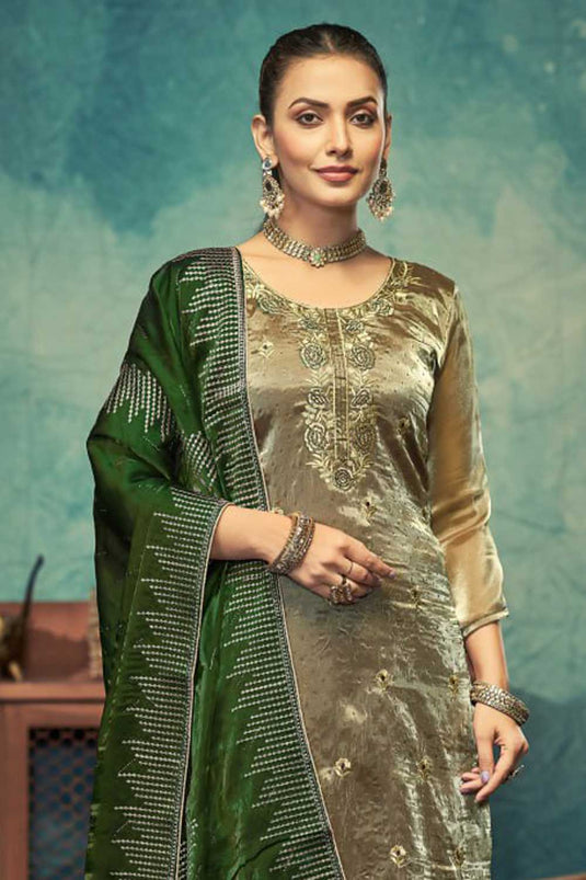 Tempting Fancy Fabric Olive Color Function Wear Salwar Suit