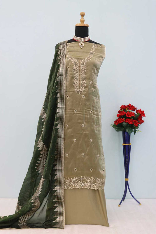 Tempting Fancy Fabric Olive Color Function Wear Salwar Suit