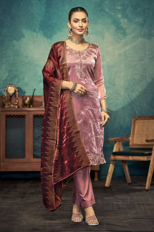 Engaging Pink Color Fancy Fabric Function Wear Salwar Suit