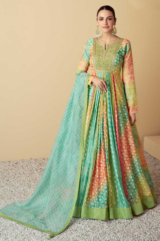 Multi Color Fashionable Anarkali Style Gown With Dupatta