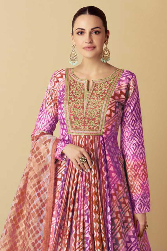 Beautiful Muslin Fabric Readymade Anarkali Style Gown With Dupatta