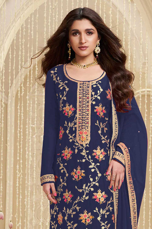 Nidhi shah Alluring Viscose Fabric Navy Blue Color Salwar Suit