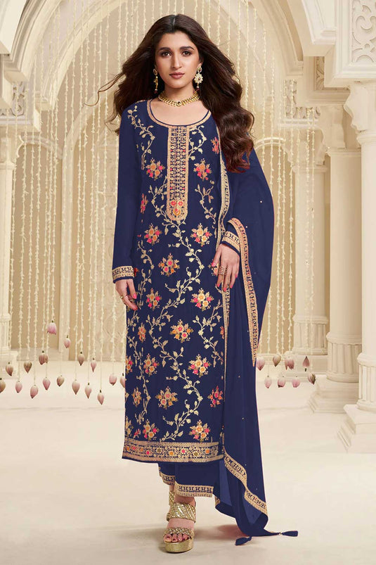 Nidhi shah Alluring Viscose Fabric Navy Blue Color Salwar Suit