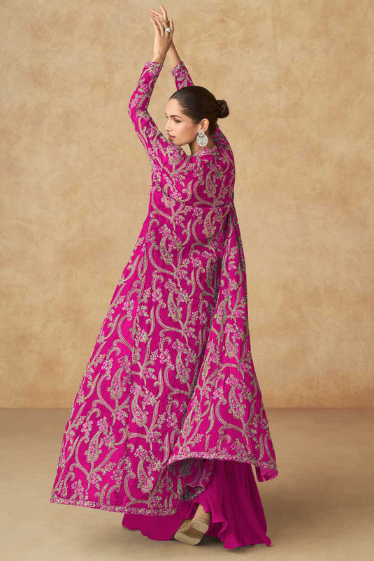 Georgette Fabric Magenta Color Attractive Palazzo Suit With Jacket