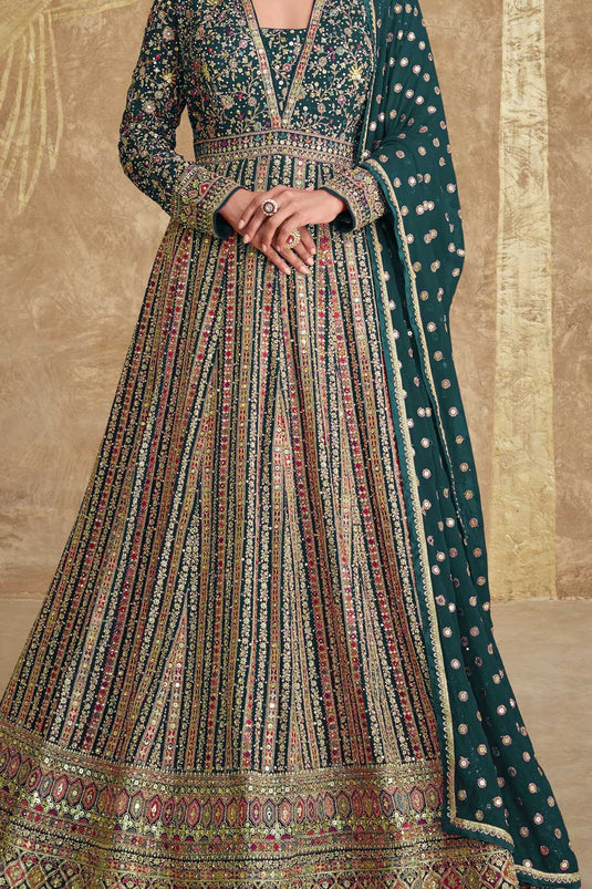 Vartika Singh  Glamorous Georgette Gown With Dupatta In Green Color