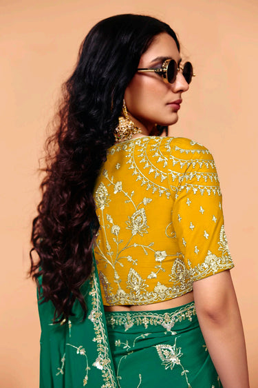 Designer Traditional Sea Green Embroidered Border Work Festive Wear Saree