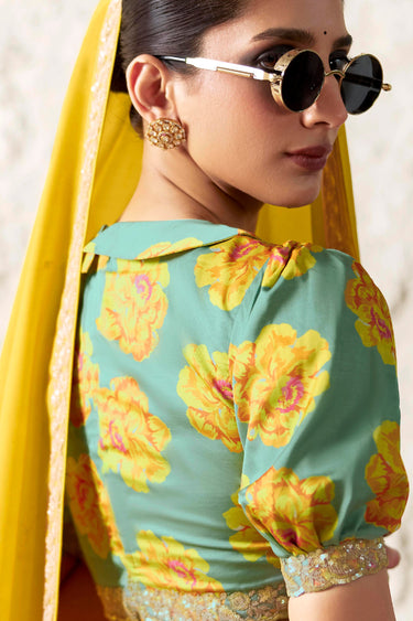 Fancy Border Work Function Wear Yellow Tissue Silk Saree
