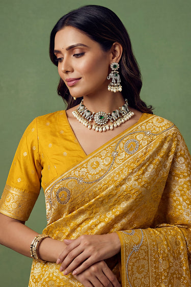 Luxury Yellow Designer Art Silk Zari Weaving Work Saree With Fancy Blouse