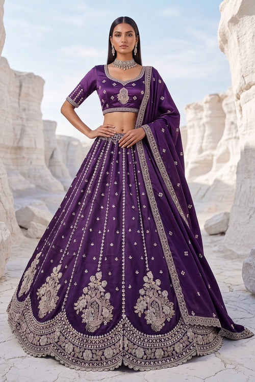 Purple Silk Sangeet Function Heavy Embroidered Lehenga Choli