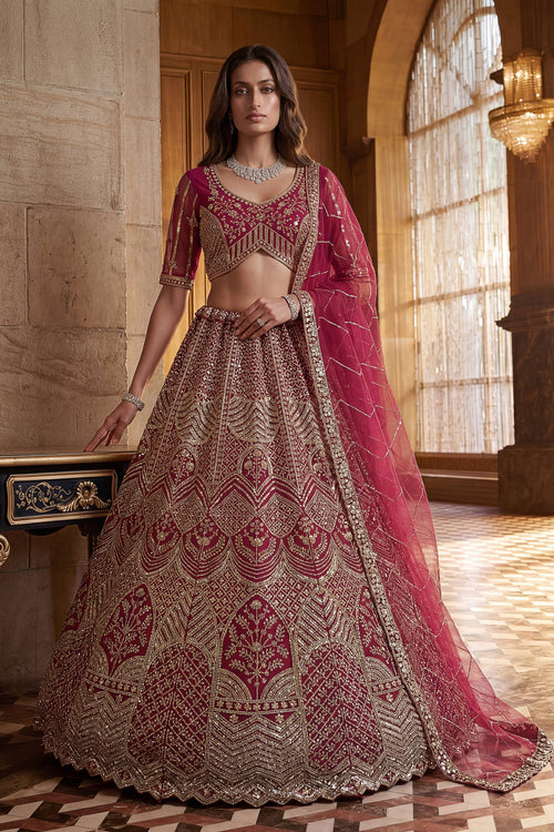 Premium Magenta Heavy Embroidery Sangeet Wear Lehenga Choli