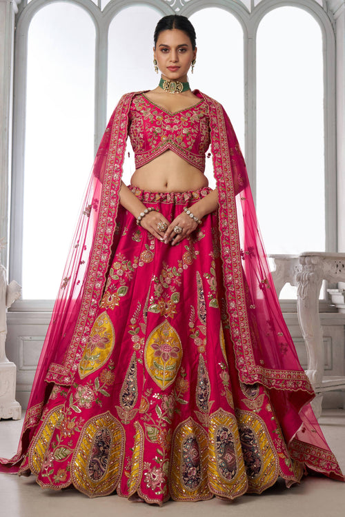 Designer Thread Embroidered Magenta Bridal Lehenga Choli