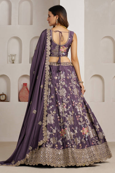 Exclusive Sequins Embroidered Purple Crepe Silk Lehenga Choli