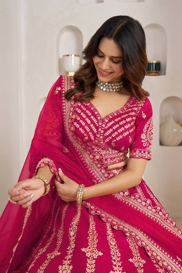 Fancy Rani Silk Embroidered Traditional Sangeet Function Lehenga Choli