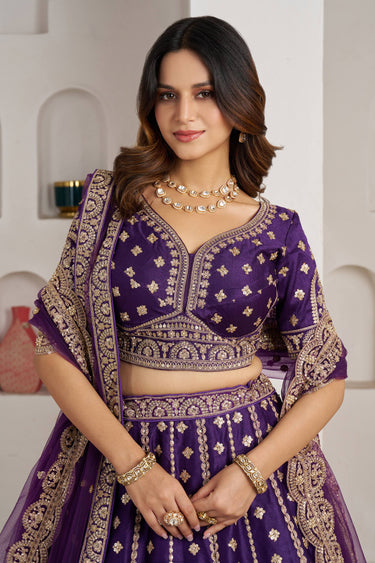 Heavy Sequins Embroidery Luxury Purple Sangeet Lehenga Choli