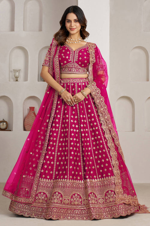 Premium Magenta Embroidered Sangeet Wear Lehenga Choli For Women