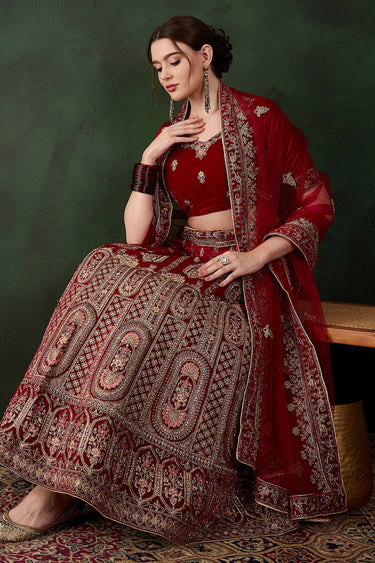 Maroon Imperial Velvet Wedding Bridal Lehenga Choli