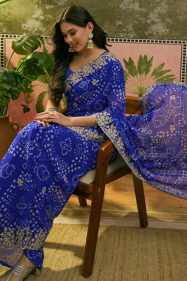 Blue Elegance Bandhej Saree