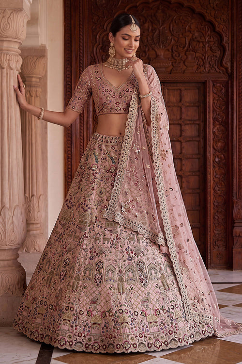 Pink Luxury Silk Sangeet Wear Lehenga Choli