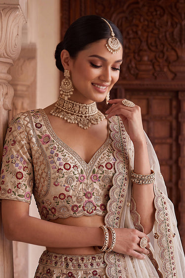 Premium Beige Heavy Embroidery Sangeet Function Lehenga Choli