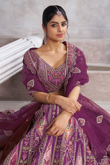 Purple Banarasi Silk Fabric Lehenga Choli
