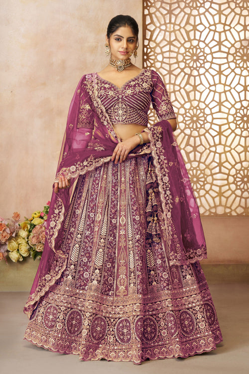 Purple Net Fabric Wedding Wear Lehenga Choli