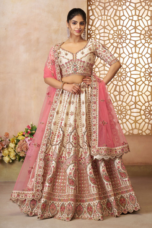Wedding Wear Lehenga Choli In Beige Silk Fabric