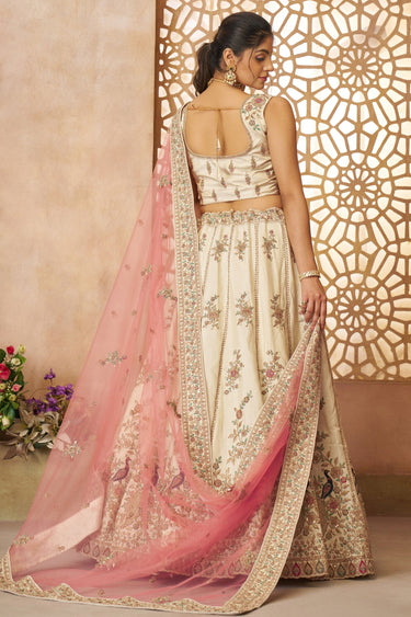 Silk Fabric Wedding Wear Lehenga Choli In Beige Color