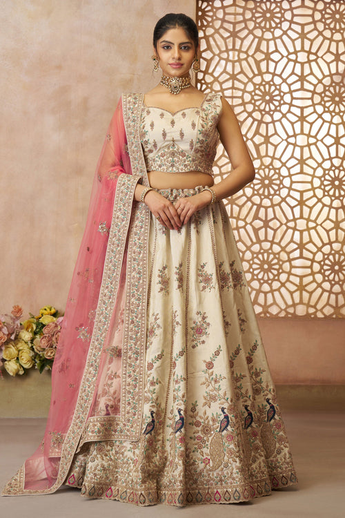 Silk Fabric Wedding Wear Lehenga Choli In Beige Color