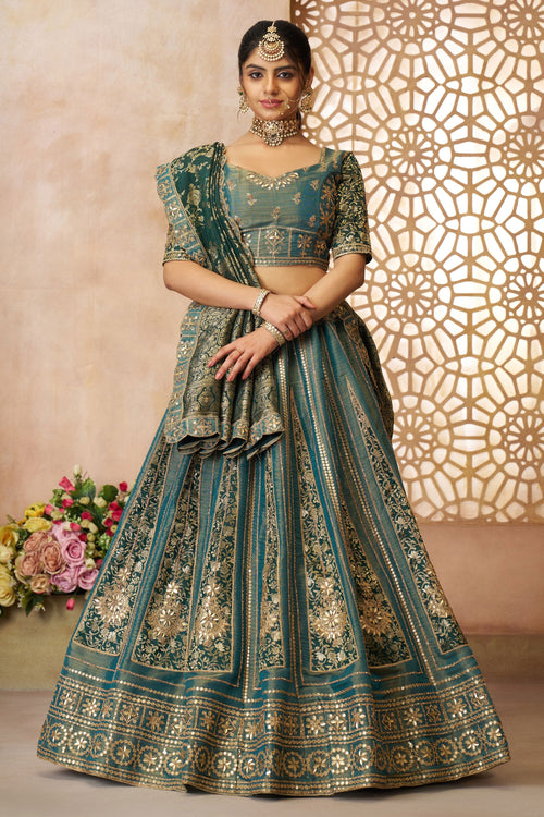 Teal Sequins Work Tissue Fabric Lehenga Choli