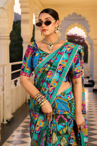 Multi Color Floral Printed Traditional Saree