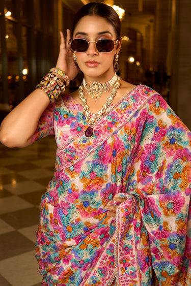 Multi Color Designer Floral Fancy Fabric Saree