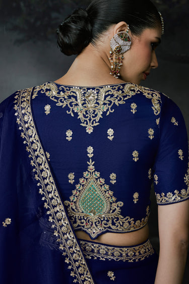 Heritage Blue Fancy Soft Organza Tissue Silk Party Wear Saree