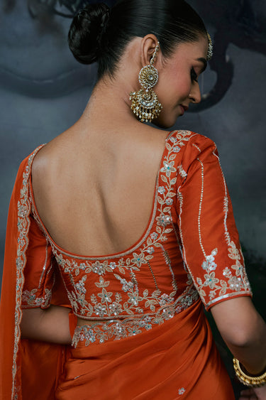 Premium Rust Soft Organza Silk Lace Border Saree With Blouse