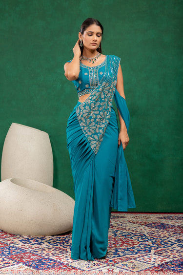 Elegant Sequins Embroidered Festive Wear Readymade Saree With Jacket