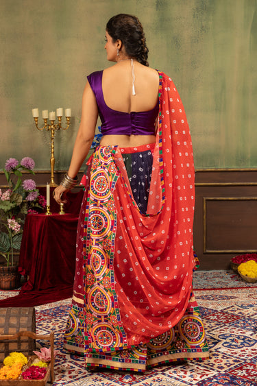 Premium Multi Color Bandhani Lehenga Choli With Designer Embroidered Blouse