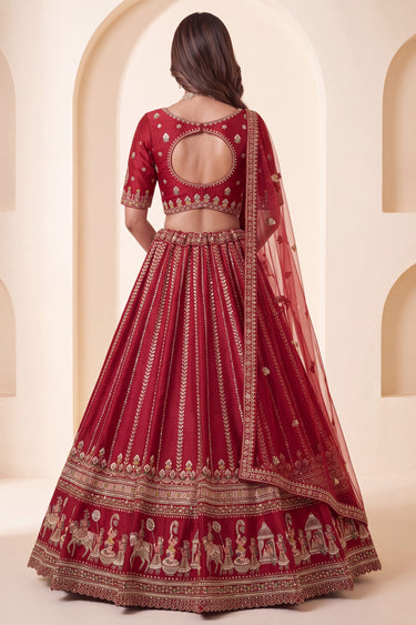 Red Silk Bridal Lehenga Choli With Soft Net Dupatta