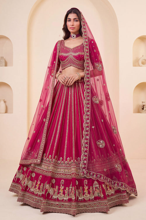 Magenta Premium Silk Bridal Unstitched Lehenga Choli
