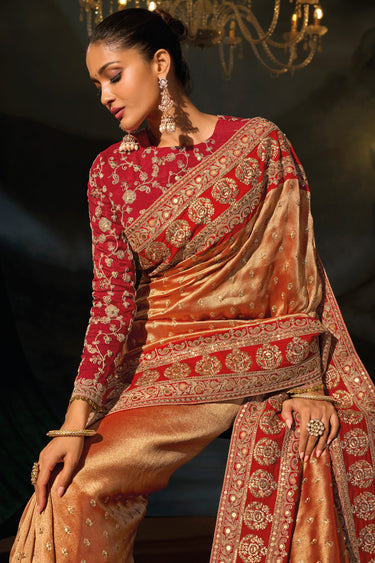 Graceful Red Silk Bridal Saree With Unstitched Blouse
