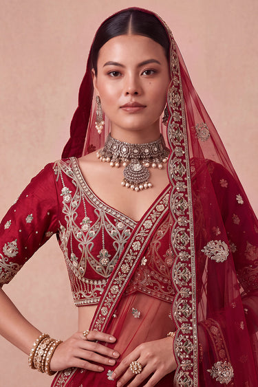 Designer Silk Wedding Lehenga With Semi Stitched Blouse And Double Net Dupatta