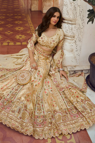Beige Banarasi Silk Fancy Zari Bridal Lehenga Choli With Dupatta