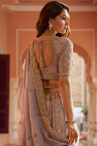 Traditional Banarasi Silk Zari Work Lavender Unstitched Lehenga Choli With Dupatta