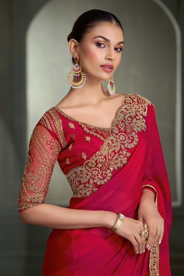 Fancy Rani Lace Border Saree With Unstitched Designer Blouse